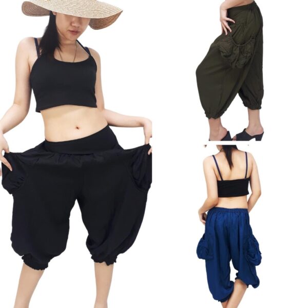 Rayon Capri Pants Half Elastic Waist and Big 2 Side Pockets for Women LRC