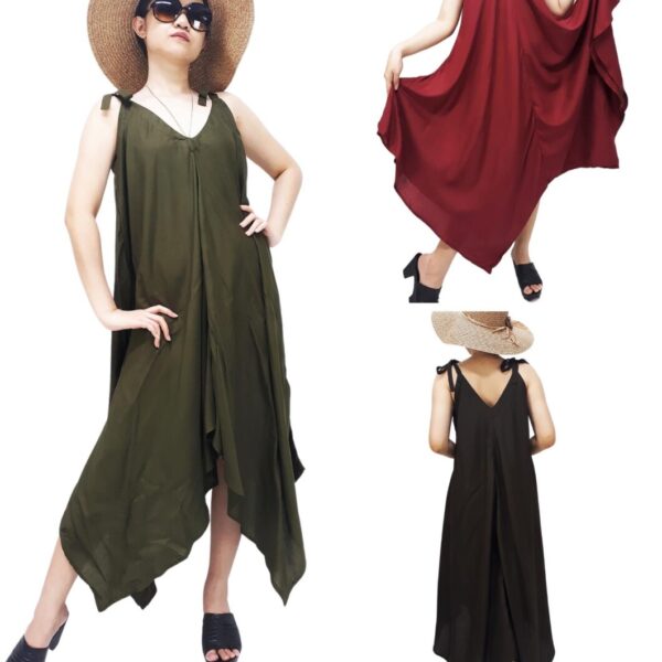 Rayon Long Dress with Tie Straps LRD