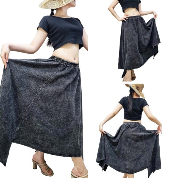 Stonewashed Cotton Long Skirt (elastic waist)