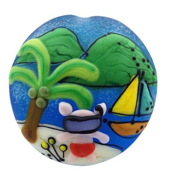 Pikalda : Handmade lampwork 1 glass focal bead tree sea ocean 'PIG'S HOLIDAY' SRA