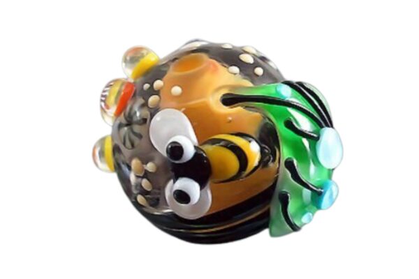 Pikalda:Handmade lampwork 1 glass bead--Bee--Yellow--SINGLE BEAD-SRA Bee & Leaf