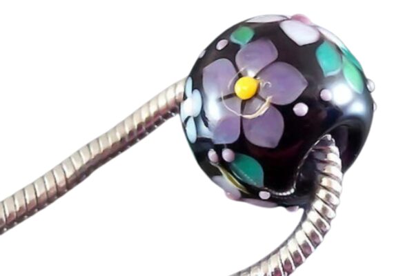 Pikalda_beads : Handmade lampwork 1 glass charm bead big hole 'Mystery Garden' SRA