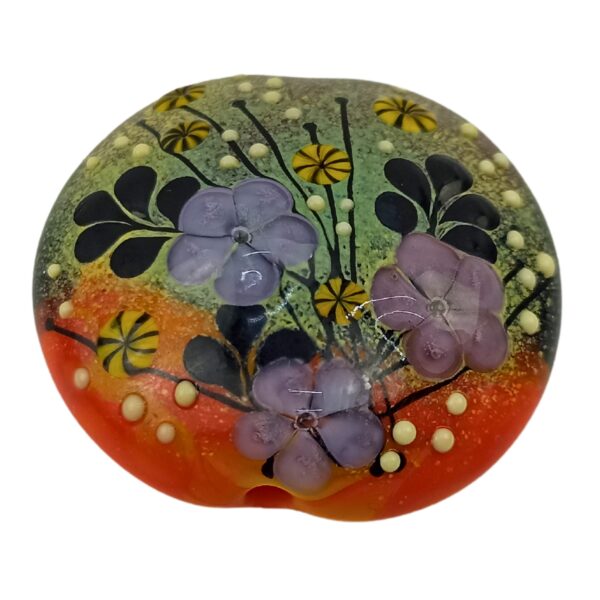 Pikalda_beads : Handmade lampwork 1 glass focal bead flower 'Midnight' SRA
